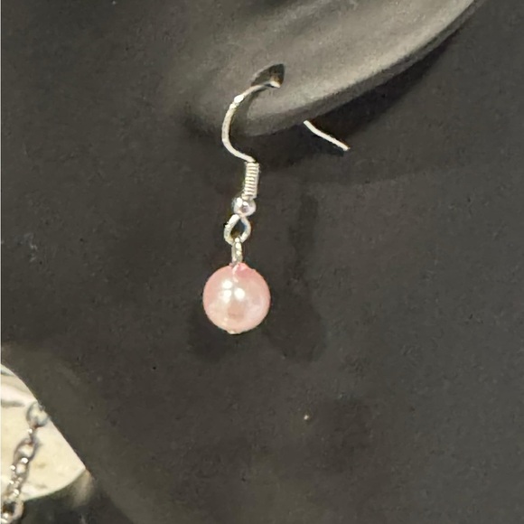 4pc pink / silver jewelry set 1 necklace 1 bracelet 2 sets earrings - Picture 5 of 5